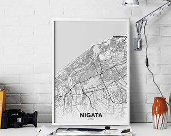 NIGATA Japan map poster black white Hometown City Print Modern Home Decor Office Decoration Wall Art Dorm Bedroom Gift