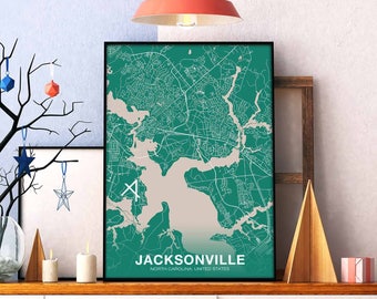 JACKSONVILLE North Carolina NC US map poster color Hometown City Print Modern Home Decor Office Decoration Wall Art Dorm Bedroom Gift