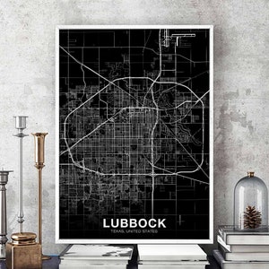 LUBBOCK Texas TX USA map poster black white Hometown City Print Modern Home Decor Office Decoration Wall Art Dorm Bedroom Gift