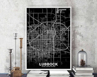 LUBBOCK Texas TX USA map poster black white Hometown City Print Modern Home Decor Office Decoration Wall Art Dorm Bedroom Gift