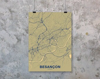 BESANCON France map poster colors Hometown City Print Modern Home Decor Office Decoration Wall Art Dorm Bedroom Gift