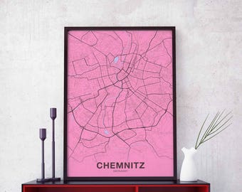 CHEMNITZ Germany map poster color Hometown City Print Modern Home Decor Office Decoration Wall Art Dorm Bedroom Gift