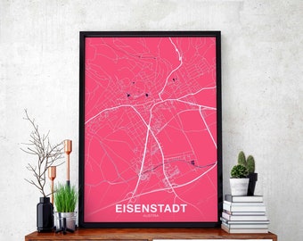 EISENSTADT Austria map poster color Hometown City Print Modern Home Decor Office Decoration Wall Art Dorm Bedroom Gift