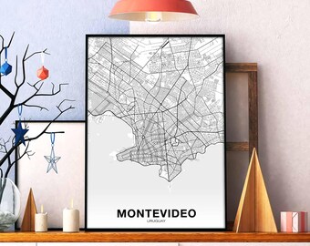 MONTEVIDEO Uruguay map poster Hometown City Print Modern Home Decor Office Decoration Wall Art Dorm Bedroom Gift