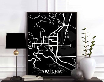 VICTORIA Seychelles map poster black white Hometown City Print Modern Home Decor Office Decoration Wall Art Dorm Bedroom Gift