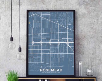 ROSEMEAD California CA USA poster color Hometown City Print Modern Home Decor Office Decoration Wall Art Dorm Bedroom Gift