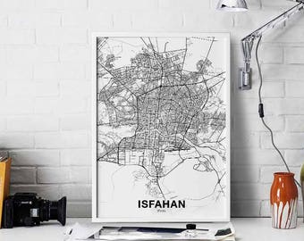 ISFAHAN Iran map poster Hometown City Print Modern Home Decor Office Decoration Wall Art Dorm Bedroom Gift
