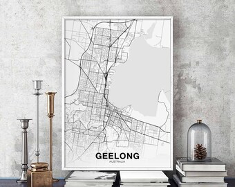 GEELONG Australia map poster black white Hometown City Print Modern Home Decor Office Decoration Wall Art Dorm Bedroom Gift