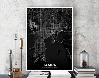 TAMPA Florida FL USA map poster black white Hometown City Print Modern Home Decor Office Decoration Wall Art Dorm Bedroom Gift