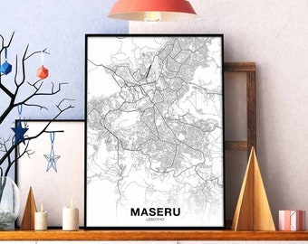 MASERU Lesotho map poster black white Hometown City Print Modern Home Decor Office Decoration Wall Art Dorm Bedroom Gift