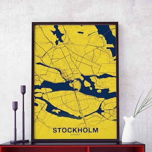 STOCKHOLM suède carte affiche couleur ville natale ville impression moderne décor à la maison bureau décoration mur art dortoir chambre cadeau