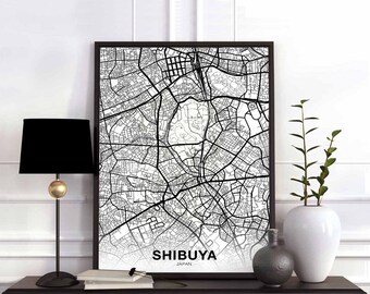 SHIBUYA Japan map poster Hometown City Print Modern Home Decor Office Decoration Wall Art Dorm Bedroom Gift