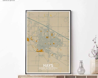HAYS Kansas usa map poster black white Hometown City Print Modern Home Decor Office Decoration Wall Art Dorm Bedroom Gift