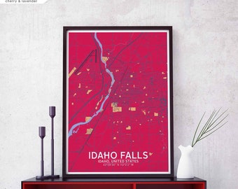 IDAHO FALLS Idaho usa map poster black white Hometown City Print Modern Home Decor Office Decoration Wall Art Dorm Bedroom Gift