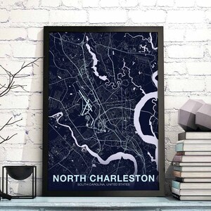 Póster de mapa de NORTH CHARLESTON, Carolina del Sur, EE. UU., color, ciudad natal, impresión, decoración moderna para el hogar, decoración de la oficina, arte de pared, dormitorio, regalo