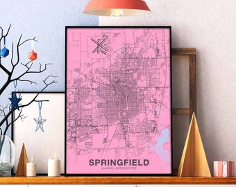 SPRINGFIELD Illinois IL USA poster color Hometown City Print Modern Home Decor Office Decoration Wall Art Dorm Bedroom Gift