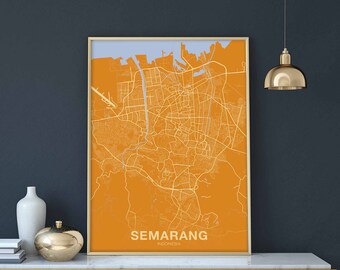 SEMARANG Indonesia map poster color Hometown City Print Modern Home Decor Office Decoration Wall Art Dorm Bedroom Gift