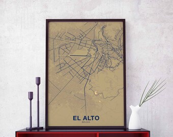 EL ALTO Bolivia map poster color Hometown City Print Modern Home Decor Office Decoration Wall Art Dorm Bedroom Gift
