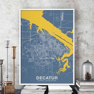 DECATUR Alabama AL US kaart poster kleur Woonplaats Stad Print Modern Home Decor Kantoor Decoratie Wall Art Slaapzaal slaapkamer cadeau