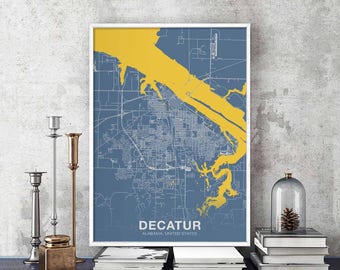 DECATUR Alabama AL US map poster color Hometown City Print Modern Home Decor Office Decoration Wall Art Dorm Bedroom Gift