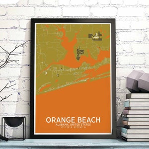ORANGE BEACH Alabama usa carte affiche noir blanc décoration murale design scandinave moderne minimal nordique pendaison de crémaillère voyage chambre