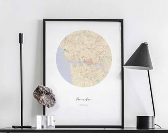 PORTO Portugal map poster wall decor design modern minimal nordic travel bedroom home art vintage retro dorm nursery housewarming