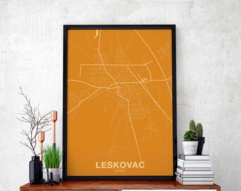 LESKOVAC Serbia map poster color Hometown City Print Modern Home Decor Office Decoration Wall Art Dorm Bedroom Gift
