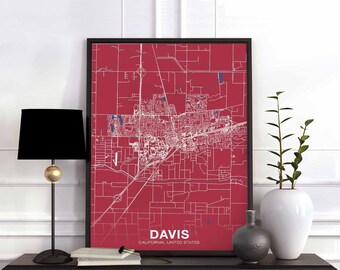 DAVIS California CA US map poster color Hometown City Print Modern Home Decor Office Decoration Wall Art Dorm Bedroom Gift