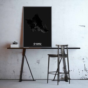 OAHU Island Hawaii HI USA Map Poster Black White Hometown City Print ...