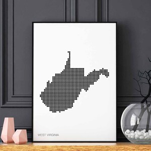 WEST VIRGINIA US State Landkarte mit minimalen Punkten Plakat schwarz weiß Wanddekor Design modern schweizer skandinavisch nordisch Einweihungsparty