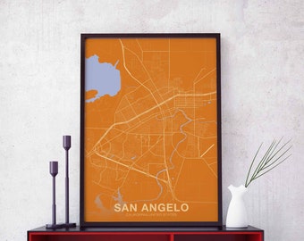 SAN ANGELO California CA usa poster color Hometown City Print Modern Home Decor Office Decoration Wall Art Dorm Bedroom Gift