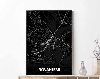 ROVANIEMI Finland map poster black white Hometown City Print Modern Home Decor Office Decoration Wall Art Dorm Bedroom Gift