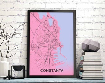 CONSTANTA Romania map poster color Hometown City Print Modern Home Decor Office Decoration Wall Art Dorm Bedroom Gift