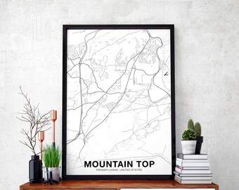 MOUNTAIN TOP Pennsylvania PA usa map poster black white Hometown City Print Modern Home Decor Office Decoration Wall Art Dorm Bedroom Gift