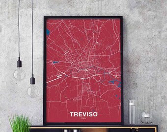 TREVISO Italy map poster color Hometown City Print Modern Home Decor Office Decoration Wall Art Dorm Bedroom Gift