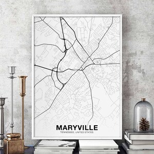 MARYVILLE Tennessee TN USA map poster black white Hometown City Print Modern Home Decor Office Decoration Wall Art Dorm Bedroom Gift