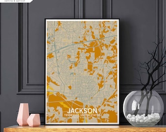 JACKSON Tennessee USA map poster black white Hometown City Print Modern Home Decor Office Decoration Wall Art Dorm Bedroom Gift