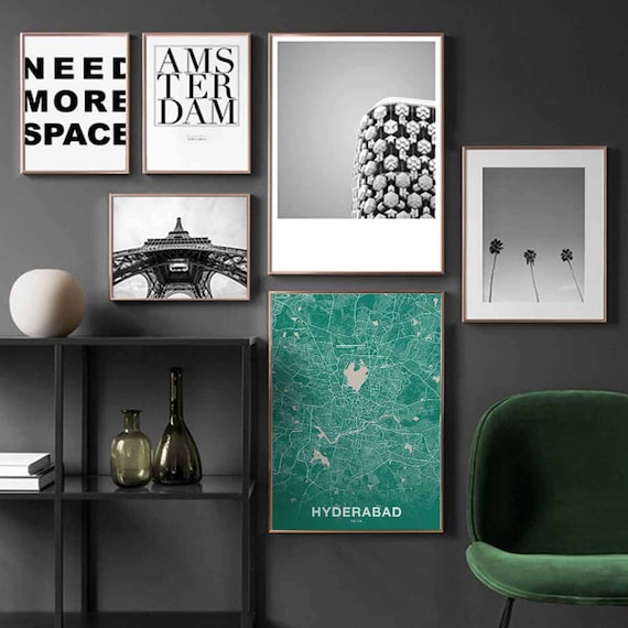 Hyderabad India Map Poster Color Hometown City Print Modern Etsy