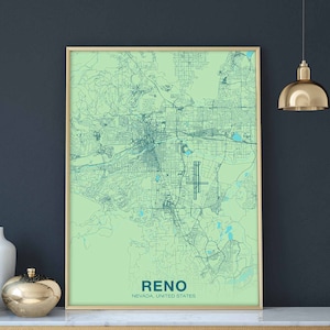 RENO Nevada NV NOUS carte affiche couleur ville natale ville impression moderne décor à la maison bureau décoration mur Art dortoir chambre cadeau
