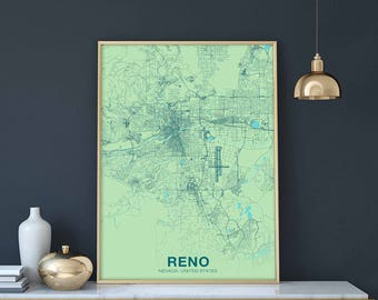 RENO Nevada NV US map poster color Hometown City Print Modern Home Decor Office Decoration Wall Art Dorm Bedroom Gift