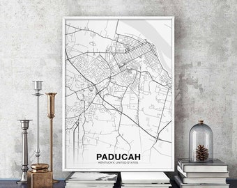 PADUCAH Kentucky KY USA map poster black white Hometown City Print Modern Home Decor Office Decoration Wall Art Dorm Bedroom Gift