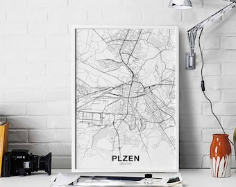 PLZEN Plzno Czechia map poster black white  Hometown City Print Modern Home Decor Office Decoration Wall Art Dorm Bedroom Gift