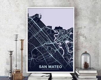 SAN MATEO California CA usa poster color Hometown City Print Modern Home Decor Office Decoration Wall Art Dorm Bedroom Gift