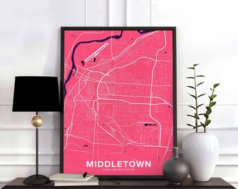 MIDDLETOWN Ohio OH USA poster color Hometown City Print Modern Home Decor Office Decoration Wall Art Dorm Bedroom Gift