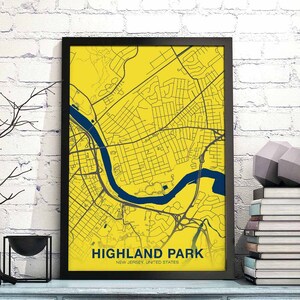 HIGHLAND PARK Illinois IL uns Karte Poster Farbe Hometown City Druck Moderne Wohnkultur Büro Dekoration Wand Kunst Wohnheim Schlafzimmer Geschenk