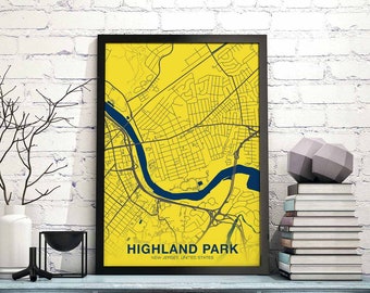 HIGHLAND PARK Illinois IL us map poster color Hometown City Print Modern Home Decor Office Decoration Wall Art Dorm Bedroom Gift