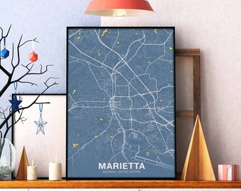 MARIETTA Georgia GA USA poster color Hometown City Print Modern Home Decor Office Decoration Wall Art Dorm Bedroom Gift