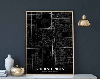 ORLAND PARK Illinois IL usa map poster black white Hometown City Print Modern Home Decor Office Decoration Wall Art Dorm Bedroom Gift
