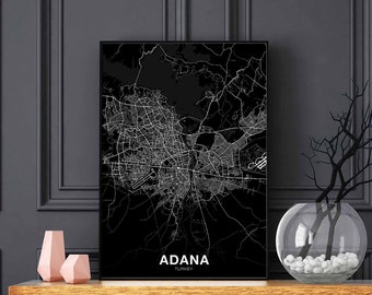 ADANA Turkey map poster black white Hometown City Print Modern Home Decor Office Decoration Wall Art Dorm Bedroom Gift