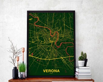 VERONA Italy map poster color Hometown City Print Modern Home Decor Office Decoration Wall Art Dorm Bedroom Gift